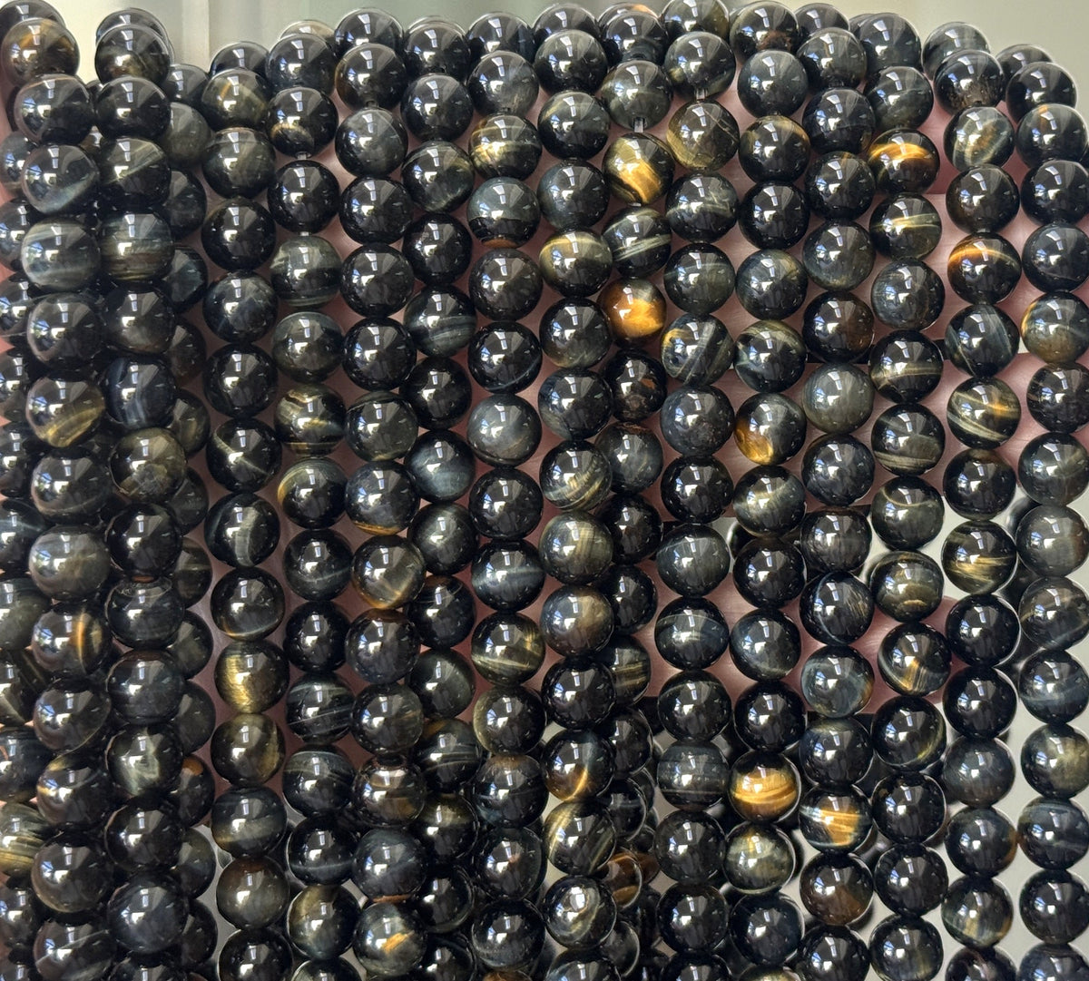 Blue Yellow Tiger Eye 8mm round natural gemstone beads 15.5" strand - Oz Beads 