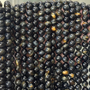 Blue Yellow Tiger Eye 8mm round natural gemstone beads 15.5" strand - Oz Beads 