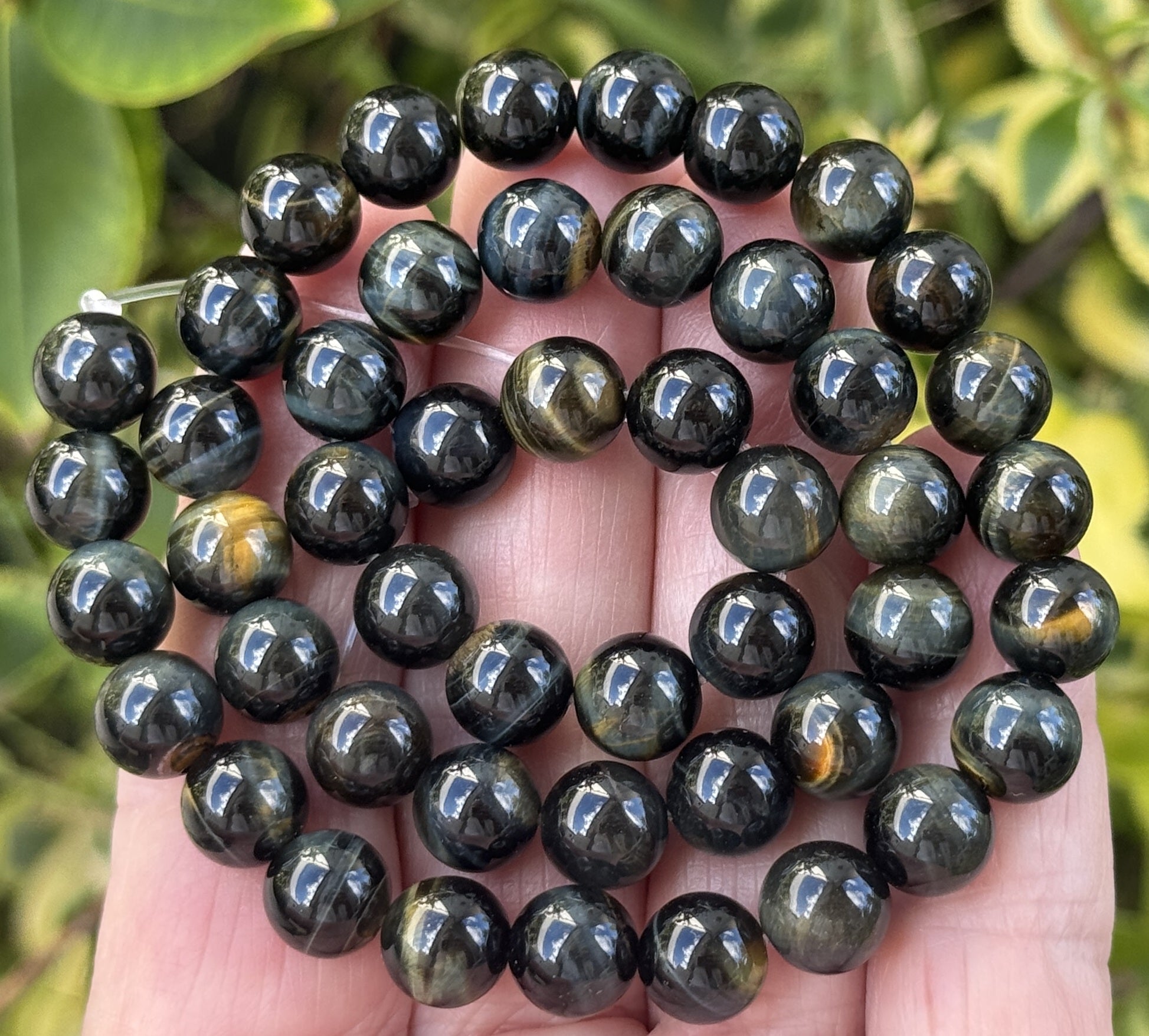 Blue Yellow Tiger Eye 8mm round natural gemstone beads 15.5" strand - Oz Beads 