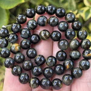 Blue Yellow Tiger Eye 8mm round natural gemstone beads 15.5" strand - Oz Beads 