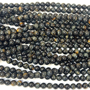 Blue Yellow Tiger Eye 8mm round natural gemstone beads 15.5" strand - Oz Beads 