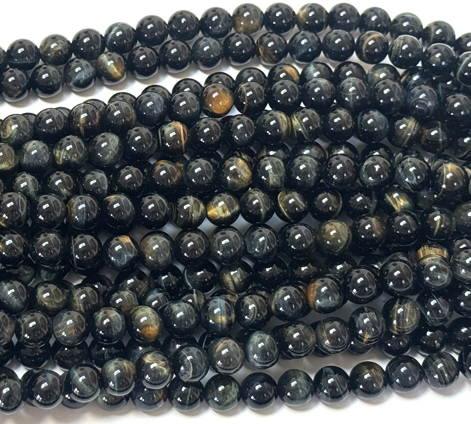 Blue Yellow Tiger Eye 8mm round natural gemstone beads 15.5" strand - Oz Beads 