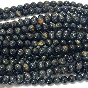 Blue Yellow Tiger Eye 8mm round natural gemstone beads 15.5" strand - Oz Beads 
