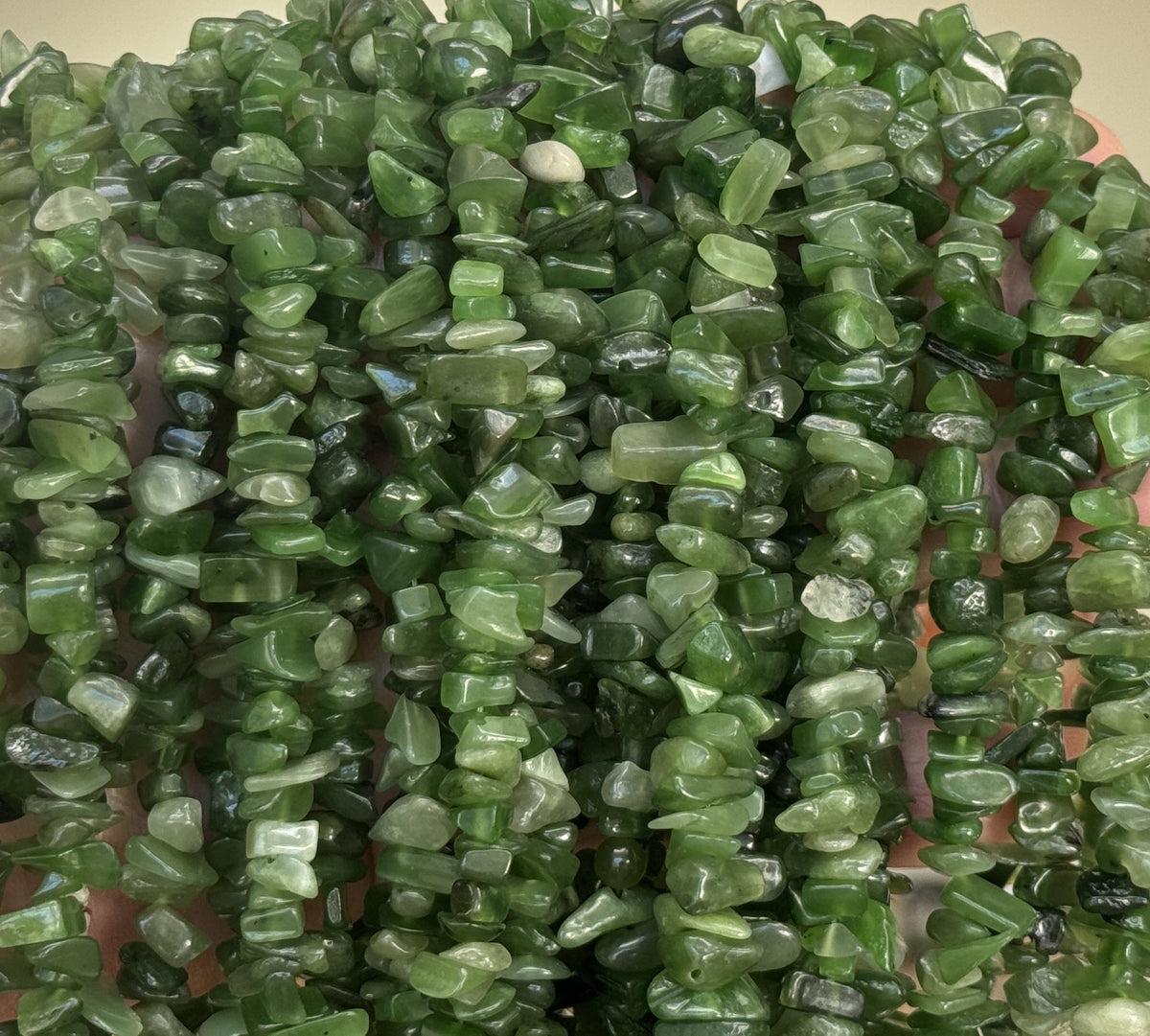 Canadian Jade 6-10mm chip beads natural gemstone chips 32" strand - Oz Beads 
