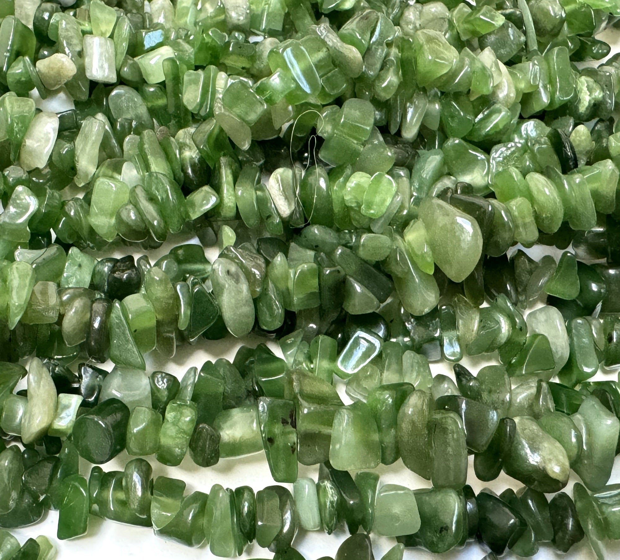 Canadian Jade 6-10mm chip beads natural gemstone chips 32" strand - Oz Beads 