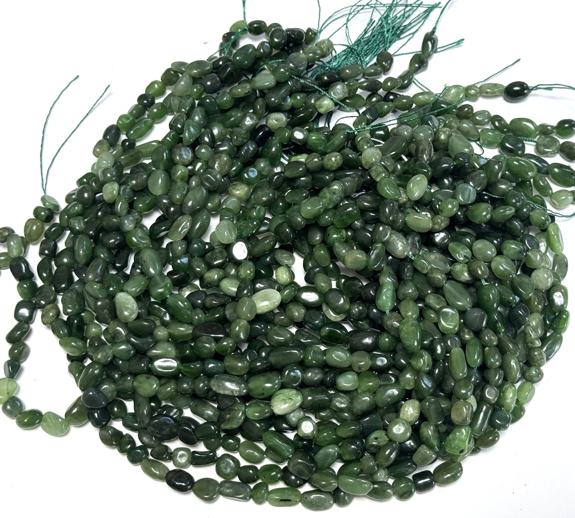 Canadian Jade 7-10mm nuggets natural gemstone beads 16" strand - Oz Beads 