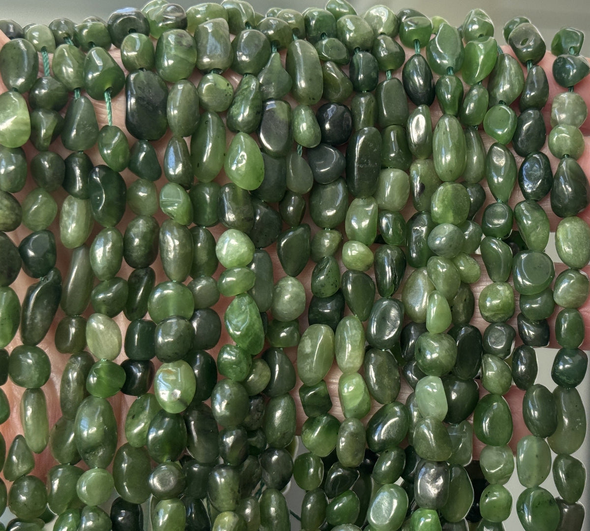 Canadian Jade 7-10mm nuggets natural gemstone beads 16" strand - Oz Beads 