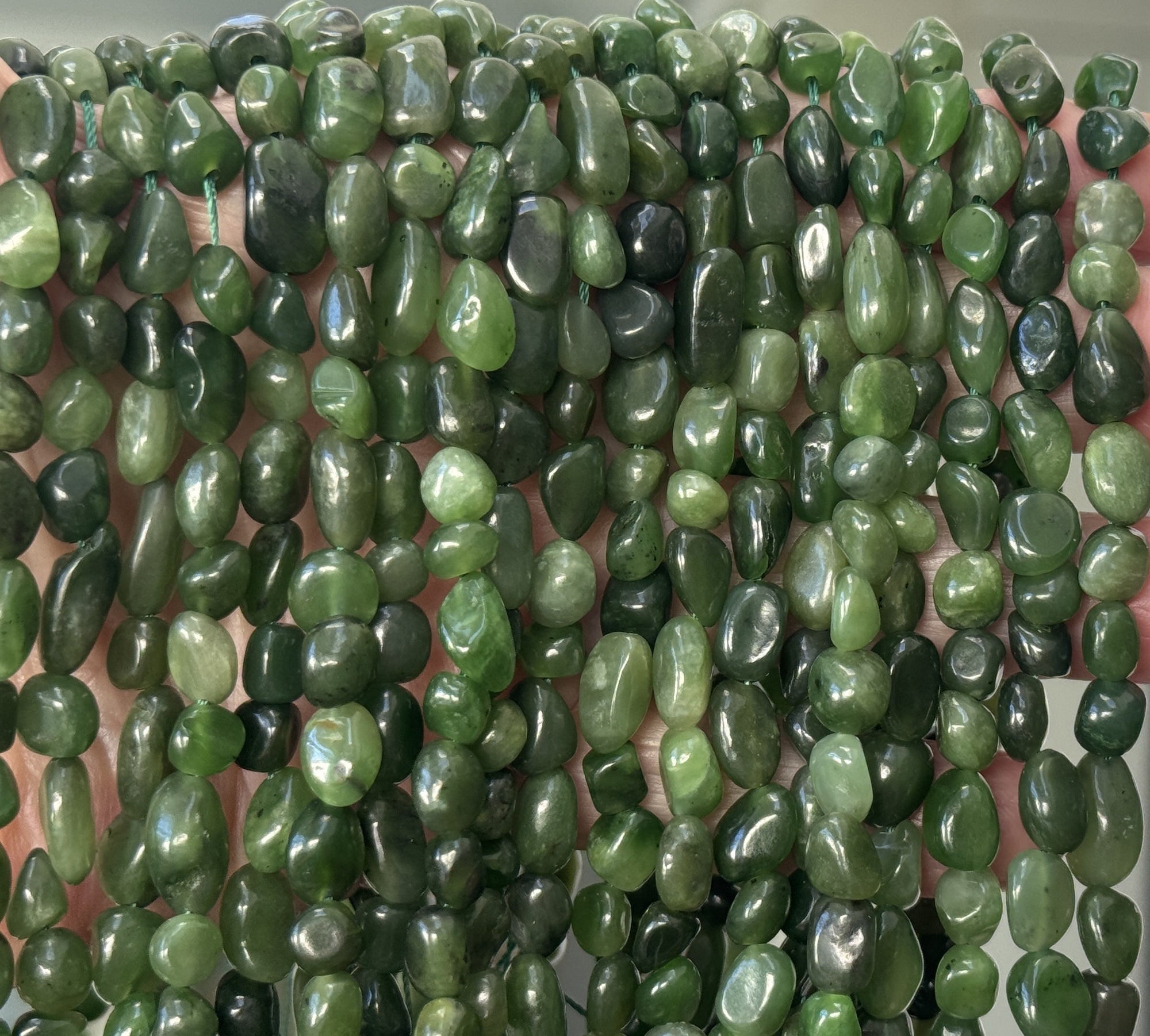 Canadian Jade 7-10mm nuggets natural gemstone beads 16" strand - Oz Beads 