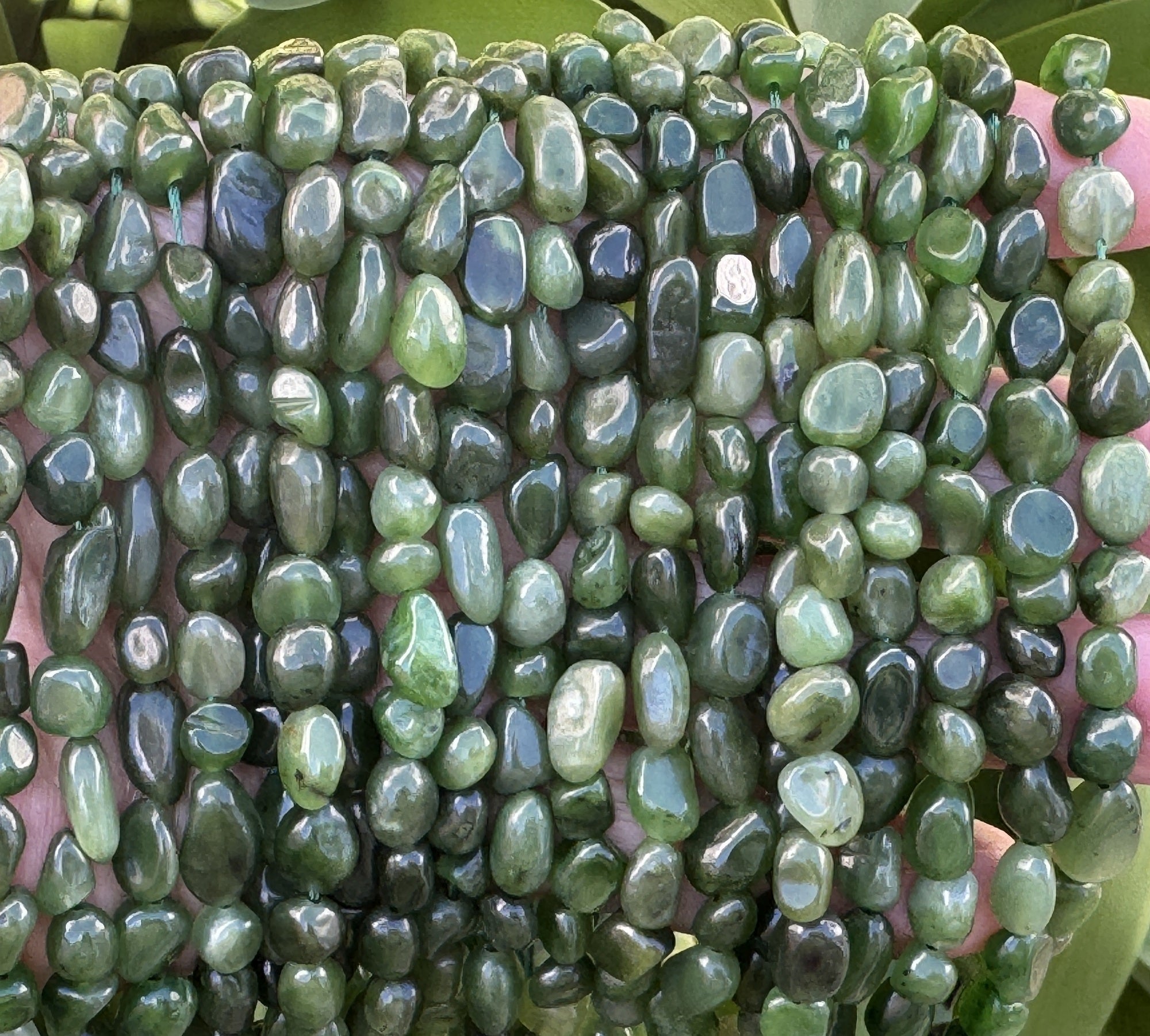 Canadian Jade 7-10mm nuggets natural gemstone beads 16" strand - Oz Beads 