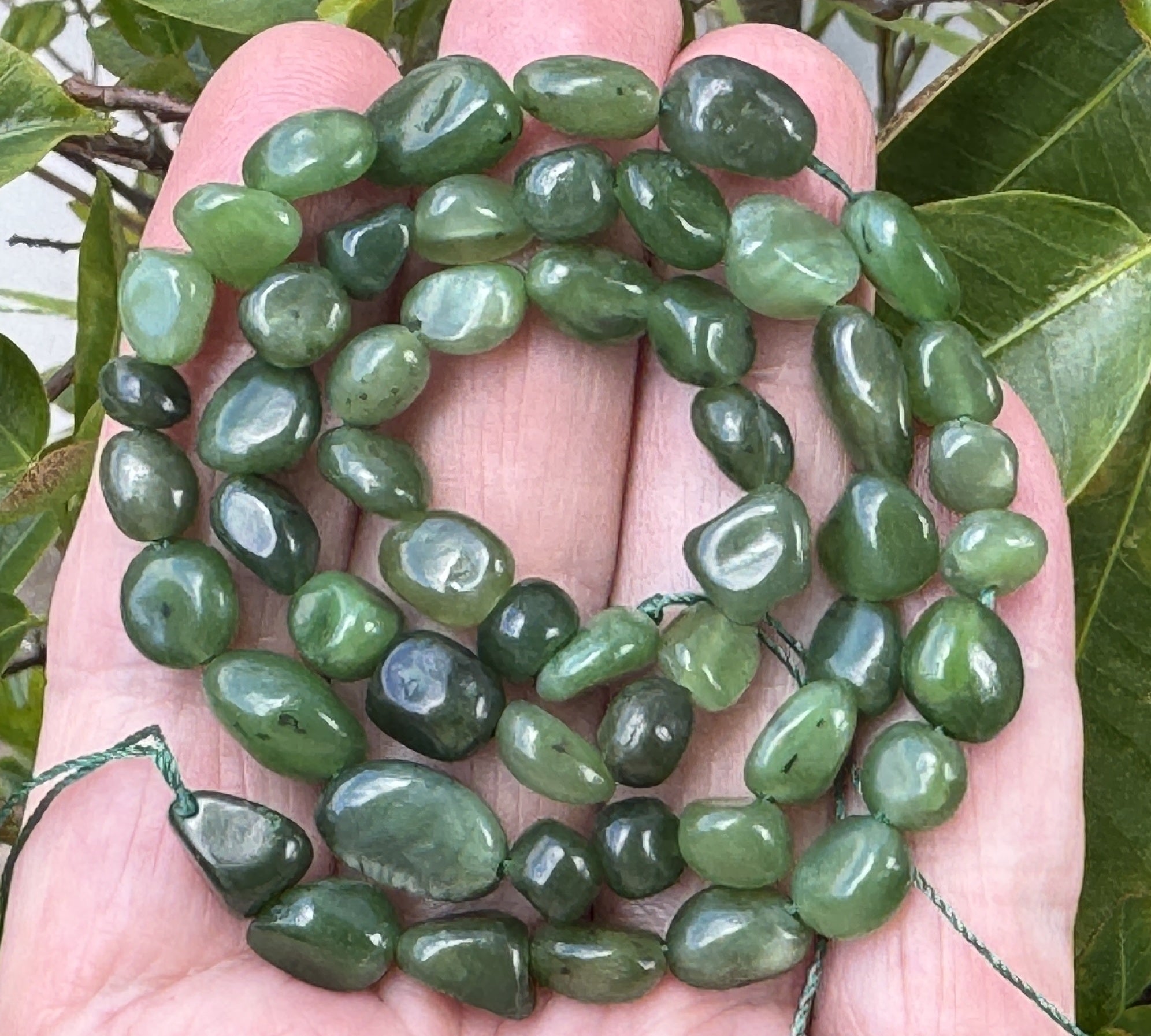Canadian Jade 7-10mm nuggets natural gemstone beads 16" strand - Oz Beads 