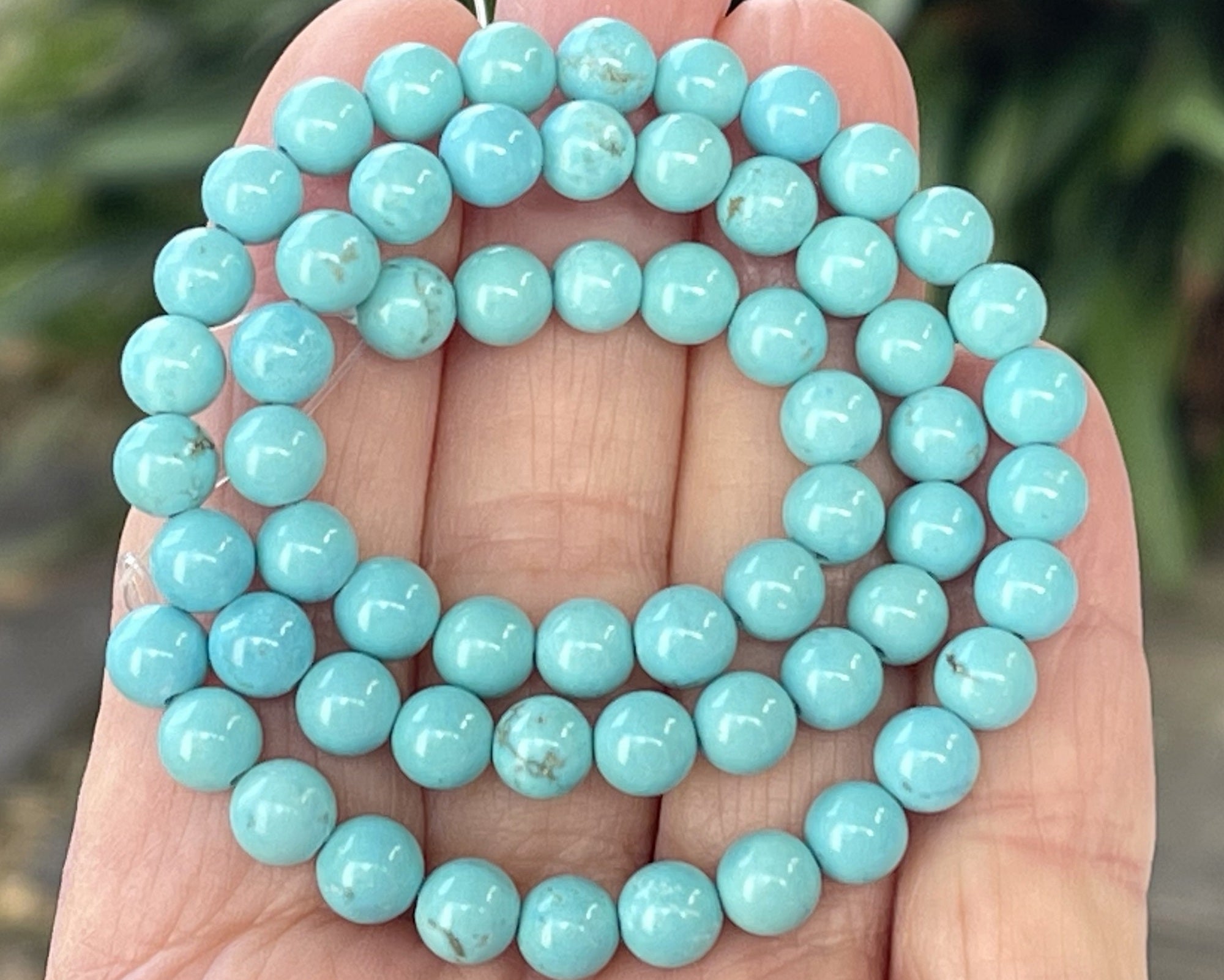 Chinese Blue Turquoise 6mm round stabilized turquoise beads 15" strand