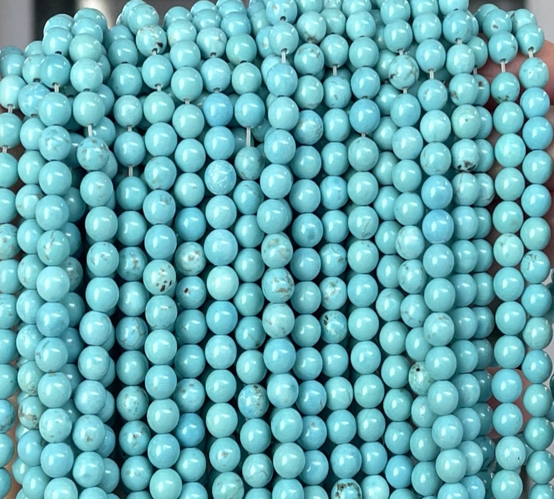Chinese Blue Turquoise 6mm round stabilized turquoise beads 15" strand