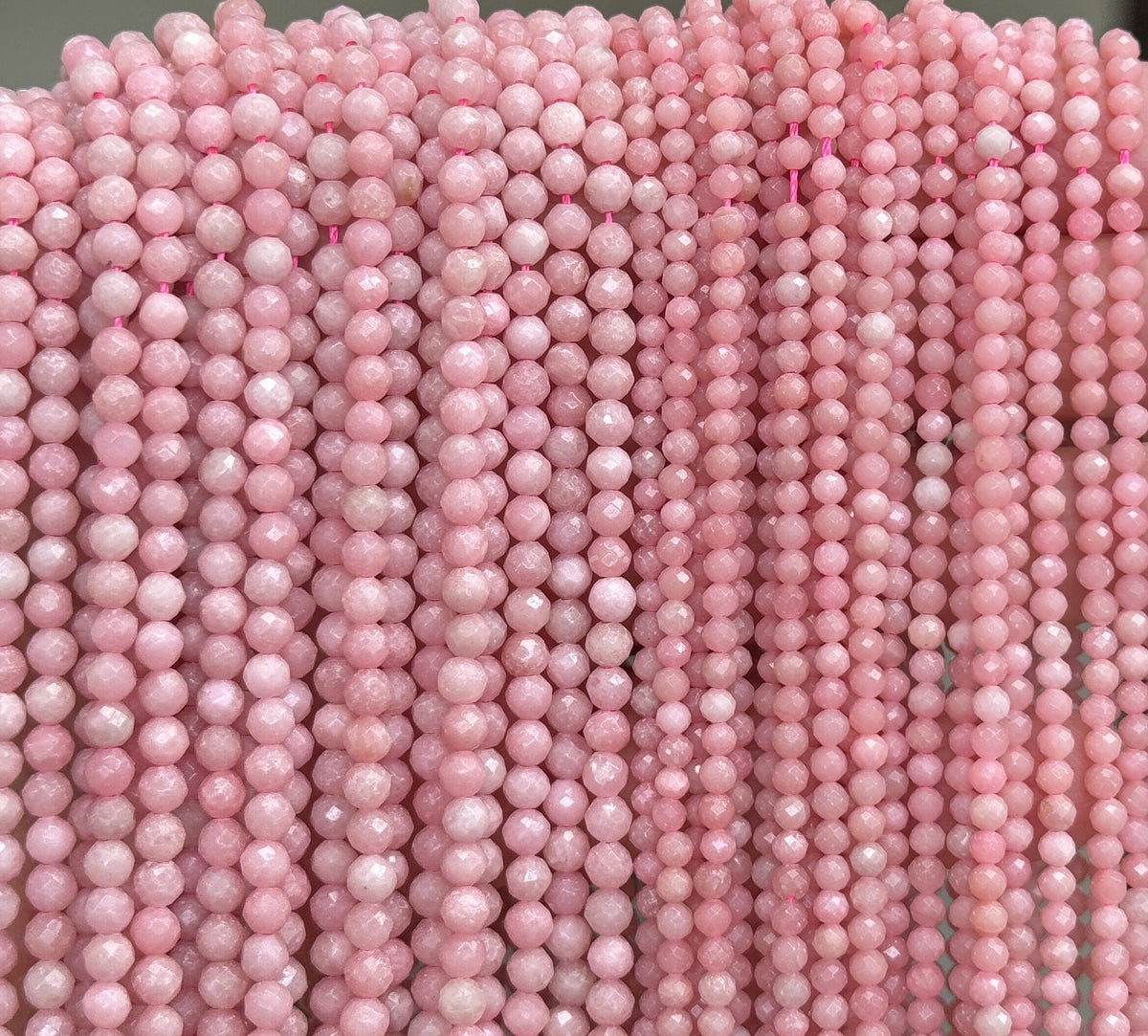 Chinese Pink Opal 3mm 4mm faceted round natural gemstone beads 15.5" strand - Oz Beads 