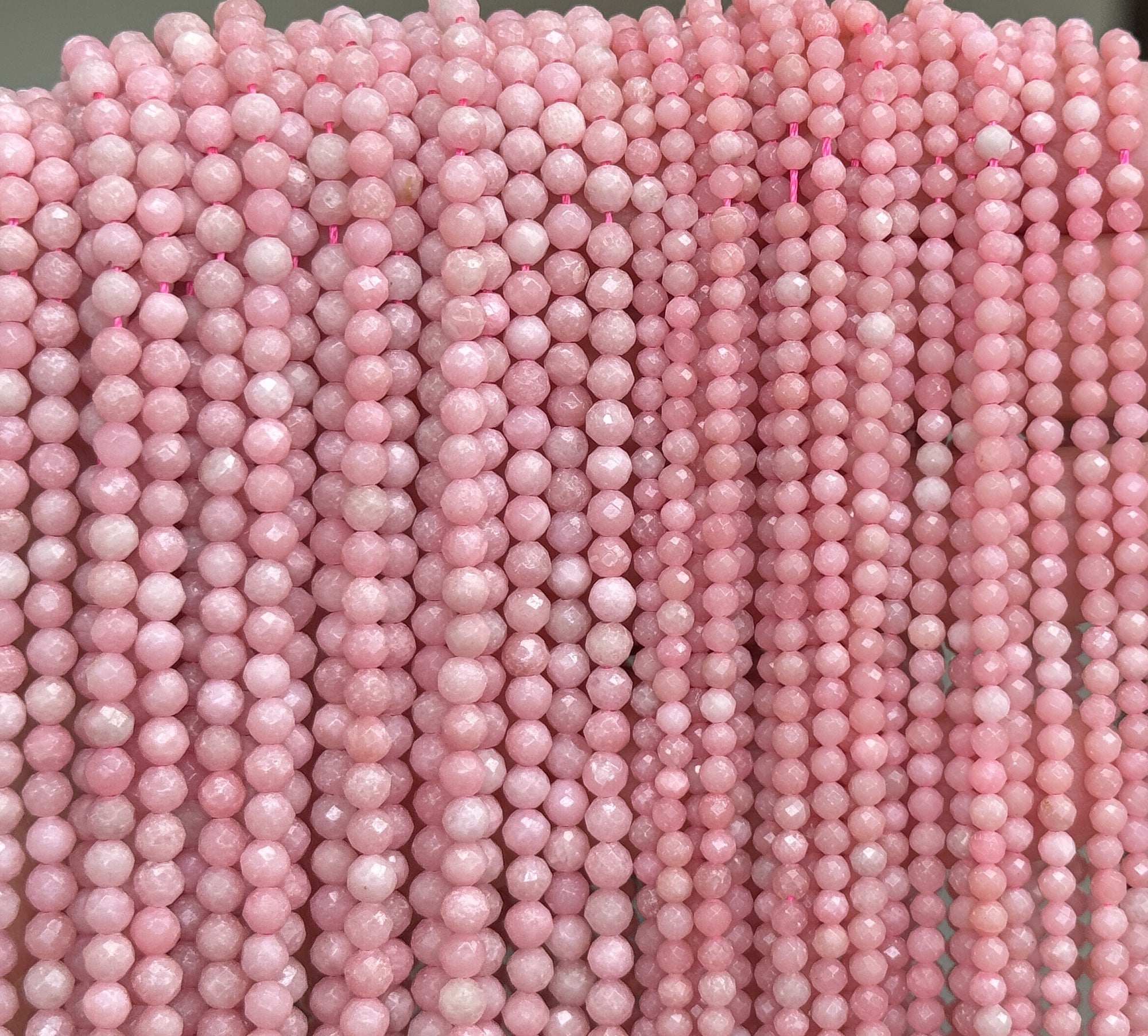 Chinese Pink Opal 3mm 4mm faceted round natural gemstone beads 15.5" strand - Oz Beads 