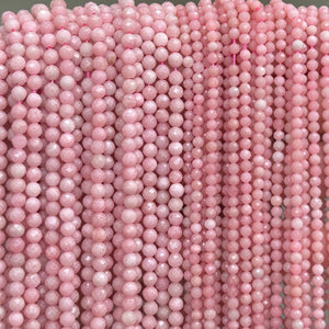 Chinese Pink Opal 3mm 4mm faceted round natural gemstone beads 15.5" strand - Oz Beads 