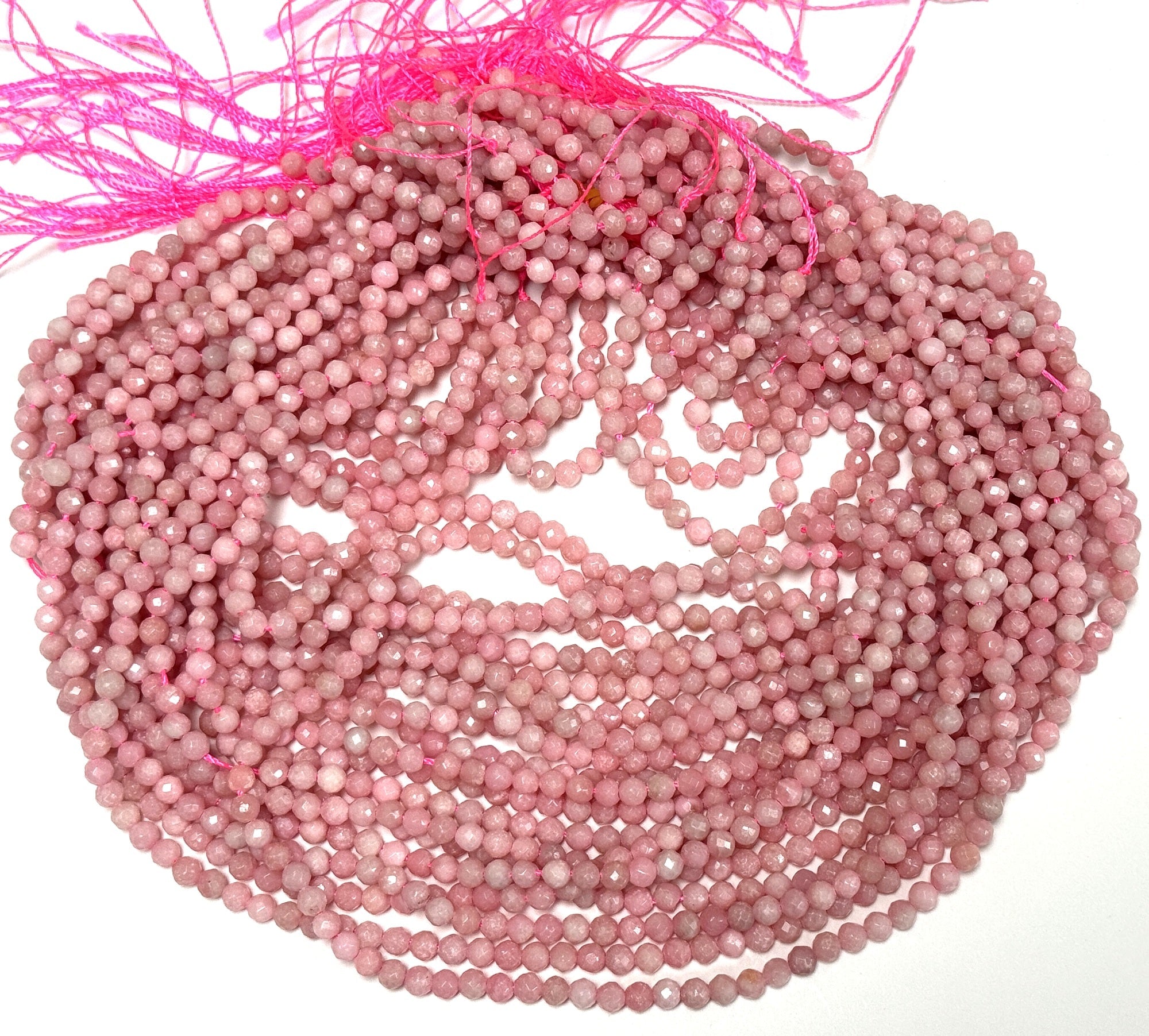 Chinese Pink Opal 3mm 4mm faceted round natural gemstone beads 15.5" strand - Oz Beads 