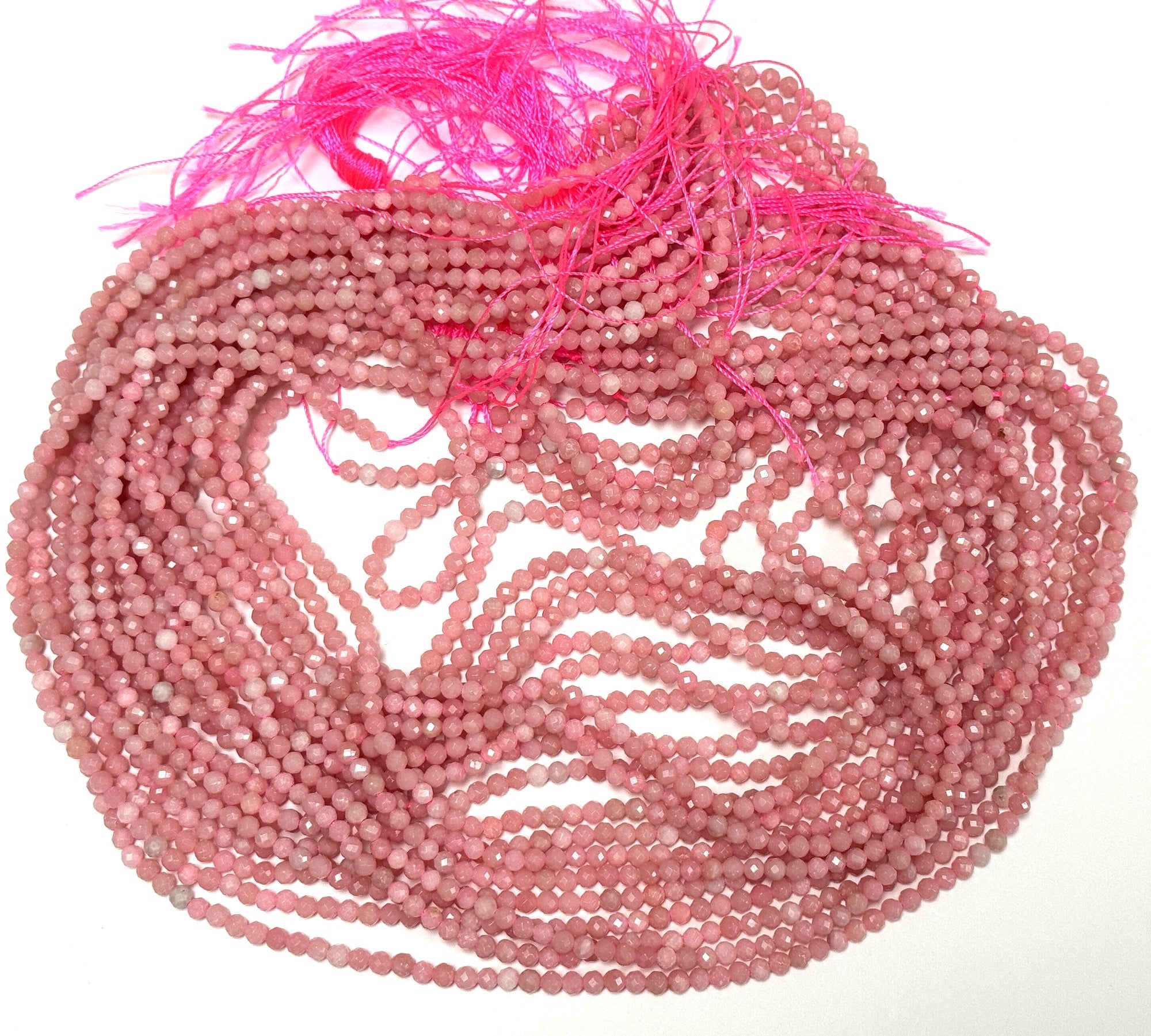 Chinese Pink Opal 3mm 4mm faceted round natural gemstone beads 15.5" strand - Oz Beads 