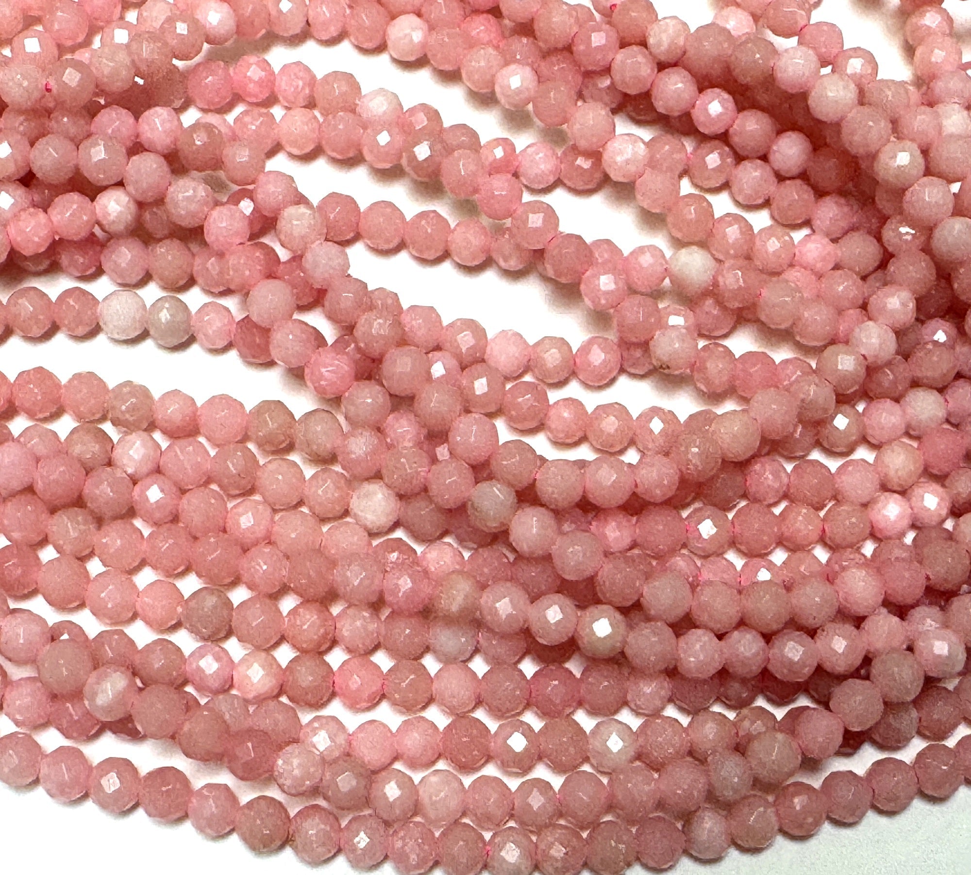 Chinese Pink Opal 3mm 4mm faceted round natural gemstone beads 15.5" strand - Oz Beads 