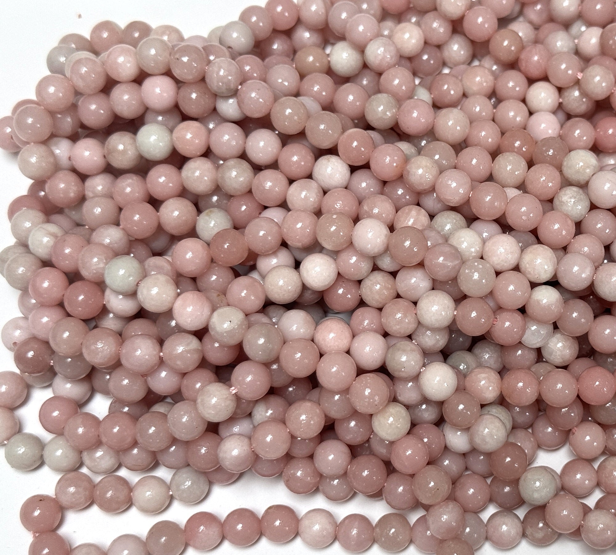 Chinese Pink Opal 6mm round natural gemstone beads 15" strand - Oz Beads 