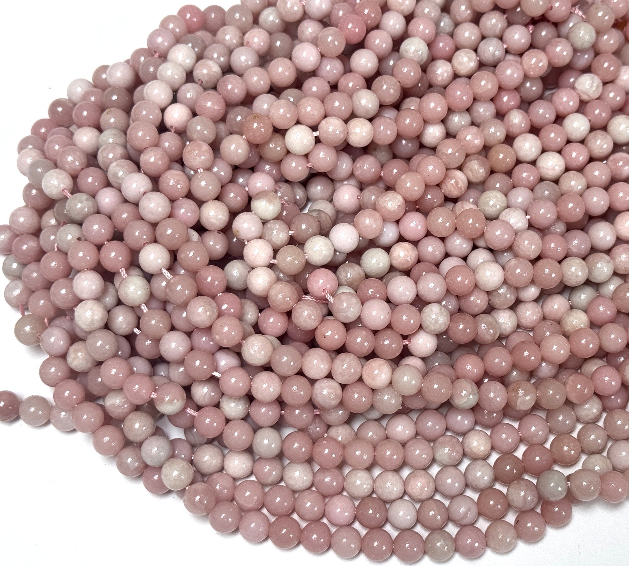 Chinese Pink Opal 6mm round natural gemstone beads 15" strand - Oz Beads 