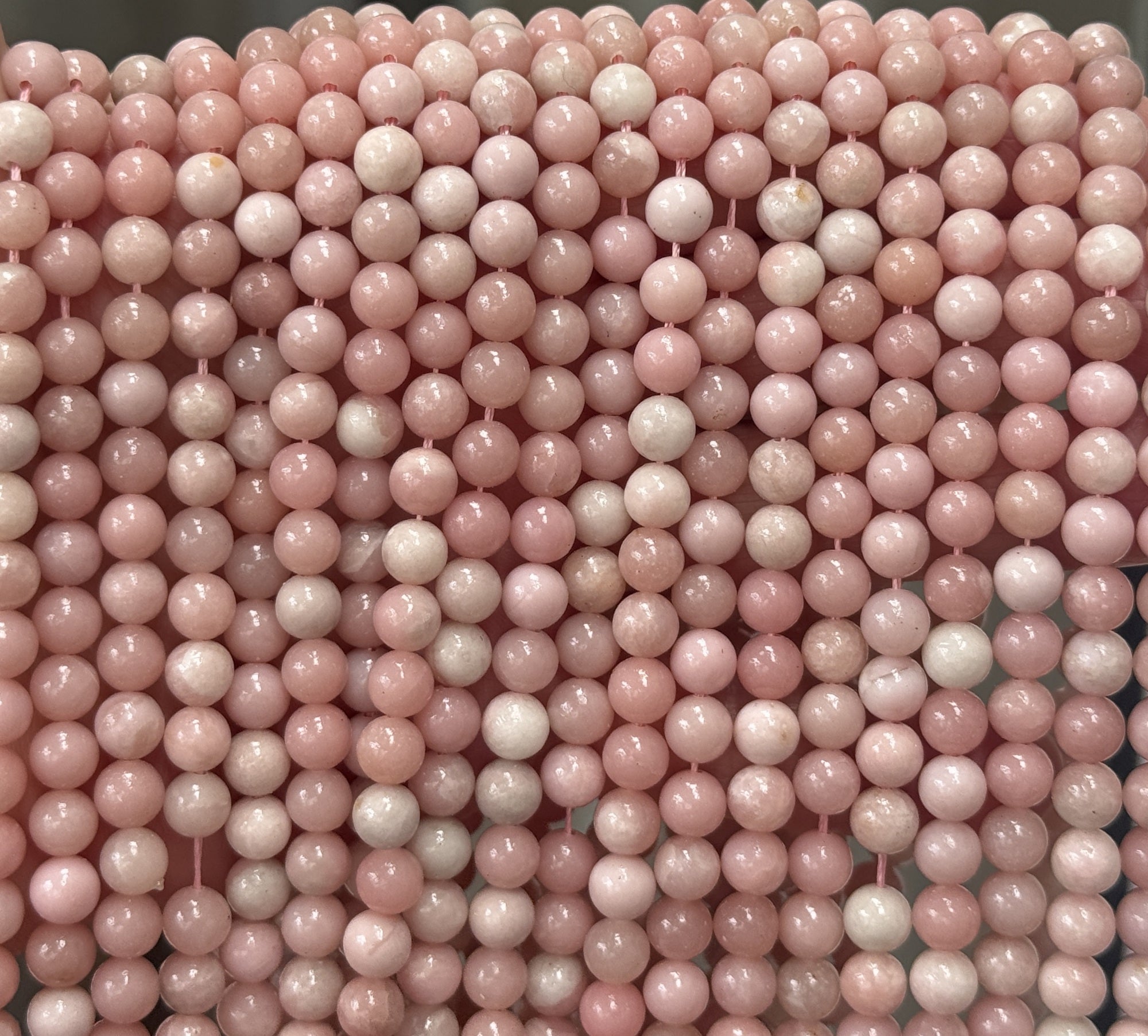 Chinese Pink Opal 6mm round natural gemstone beads 15" strand - Oz Beads 