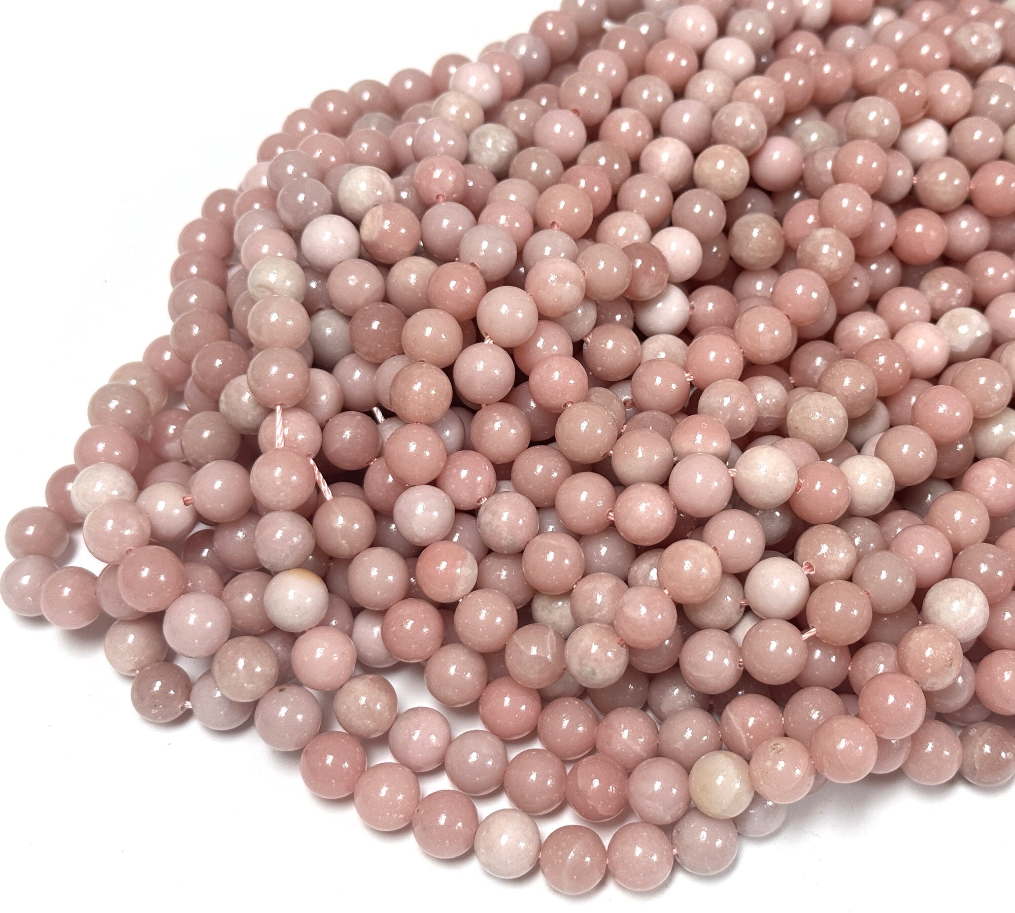 Chinese Pink Opal 8mm round natural gemstone beads 15" strand - Oz Beads 