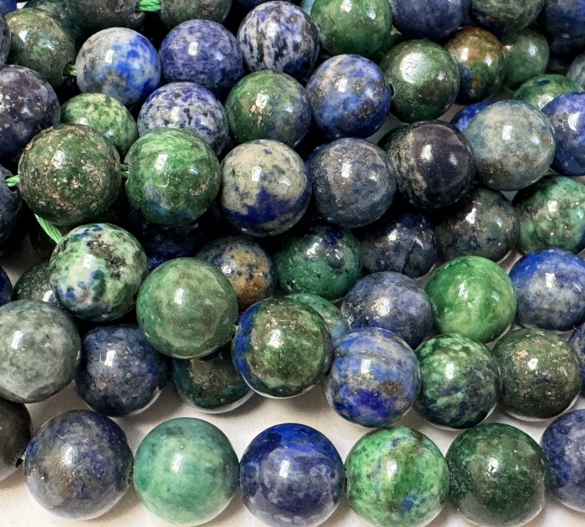 Chrysocolla Lapis Lazuli 8mm round polished beads 15.5" strand - Oz Beads 