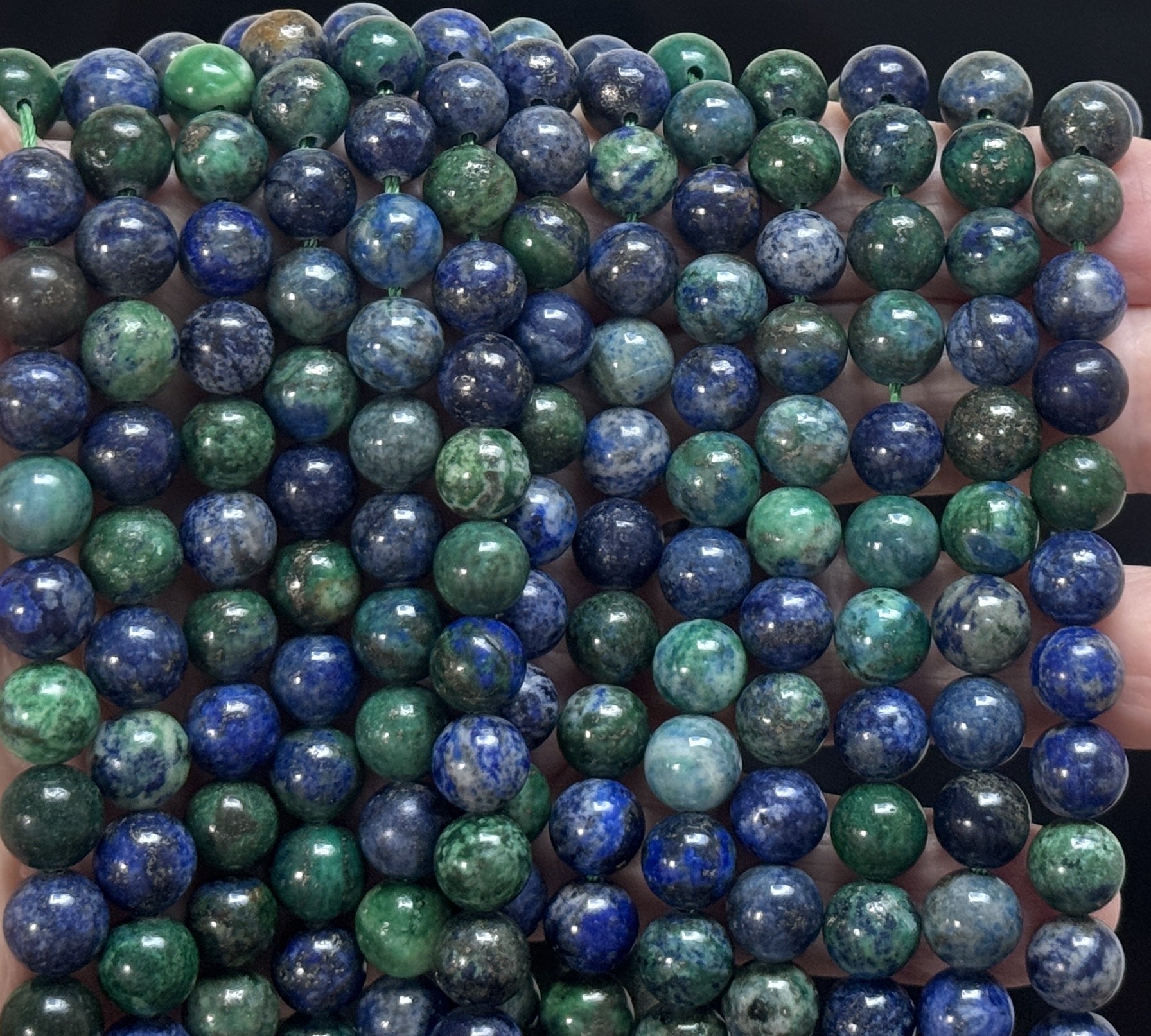 Chrysocolla Lapis Lazuli 8mm round polished beads 15.5" strand - Oz Beads 
