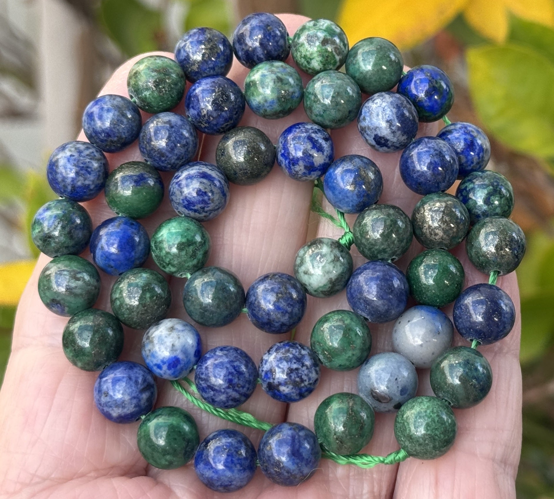 Chrysocolla Lapis Lazuli 8mm round polished beads 15.5" strand - Oz Beads 