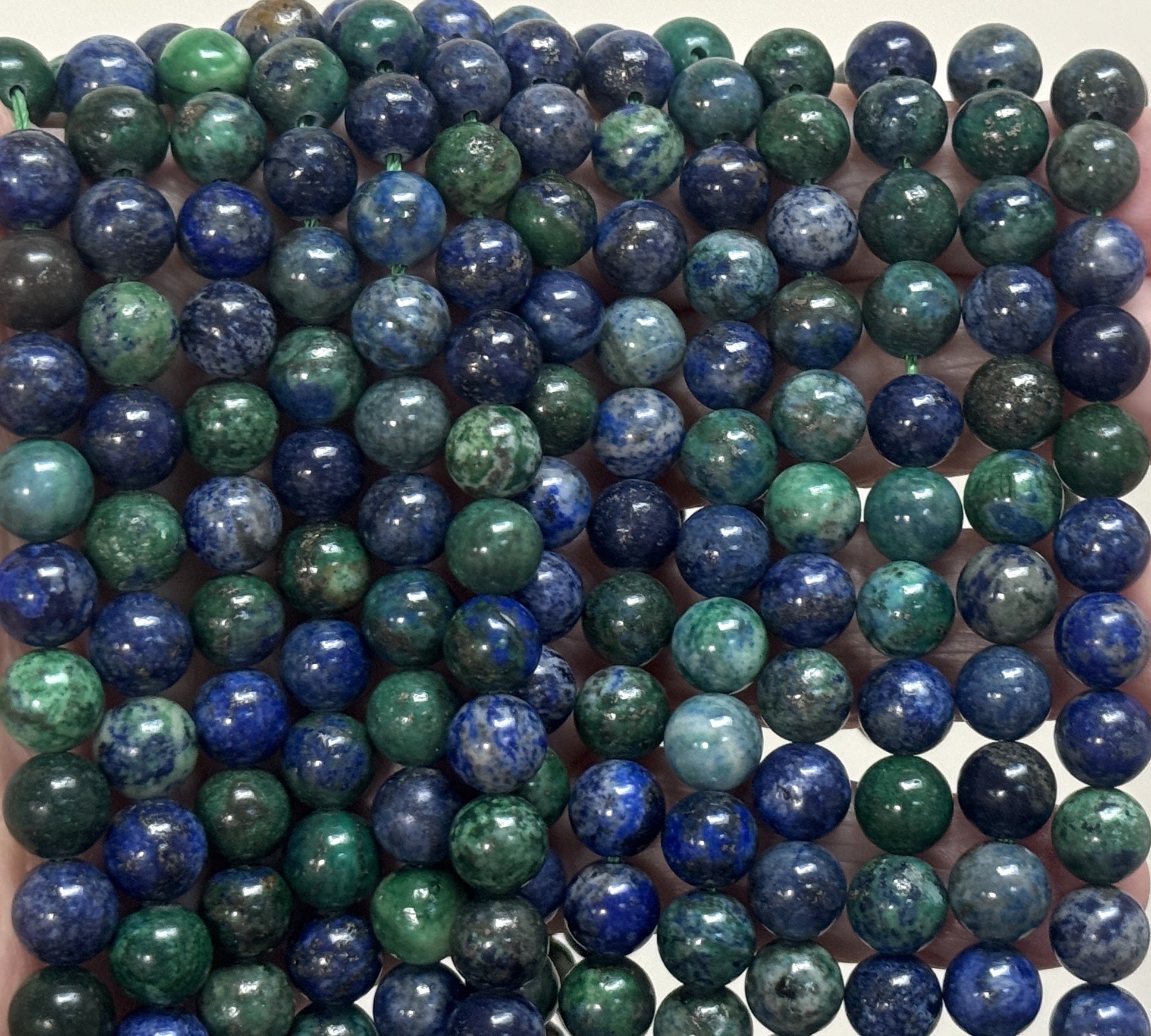 Chrysocolla Lapis Lazuli 8mm round polished beads 15.5" strand - Oz Beads 