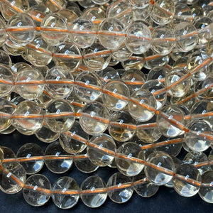 Clear Citrine 10mm round natural gemstone beads 15" strand - Oz Beads 