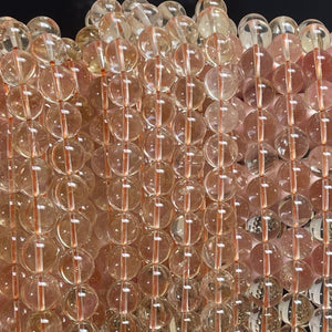Clear Citrine 10mm round natural gemstone beads 15" strand - Oz Beads 
