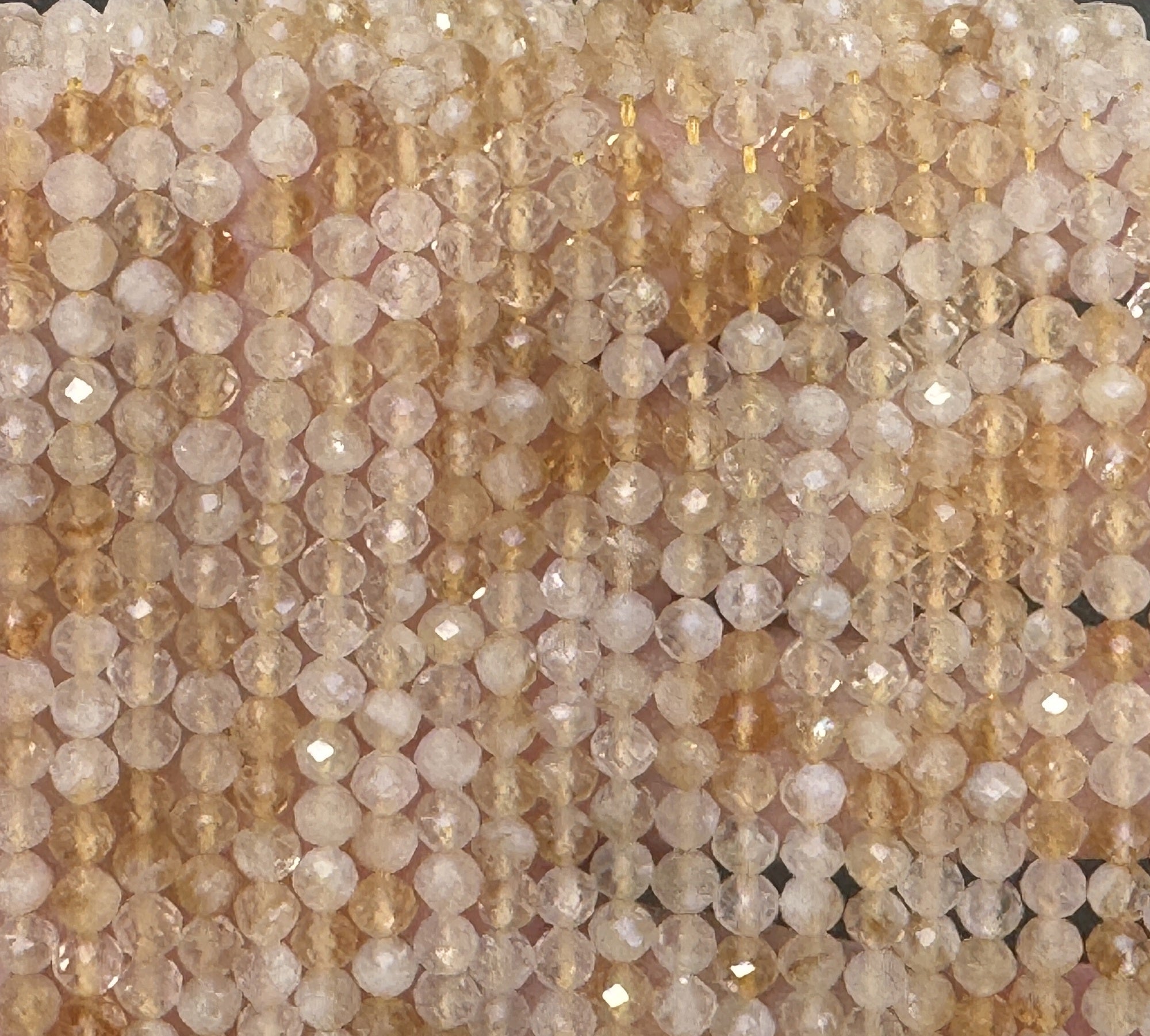 Citrine 3mm 4mm faceted round natural gemstone beads 38cm strand - Oz Beads 