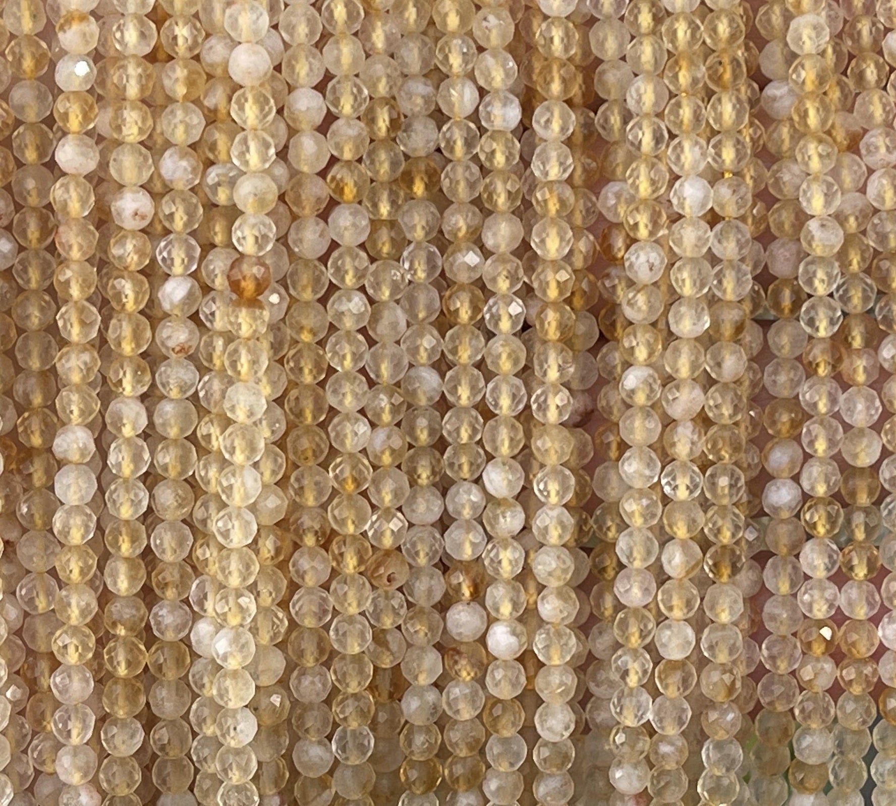 Citrine 3mm 4mm faceted round natural gemstone beads 38cm strand - Oz Beads 