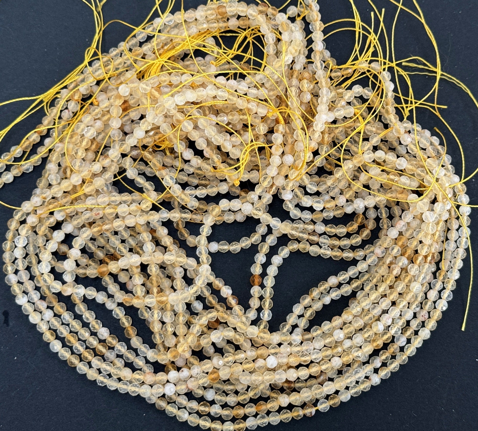 Citrine 3mm 4mm faceted round natural gemstone beads 38cm strand - Oz Beads 