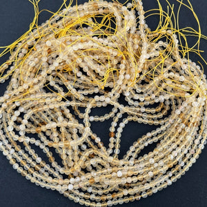 Citrine 3mm 4mm faceted round natural gemstone beads 38cm strand - Oz Beads 