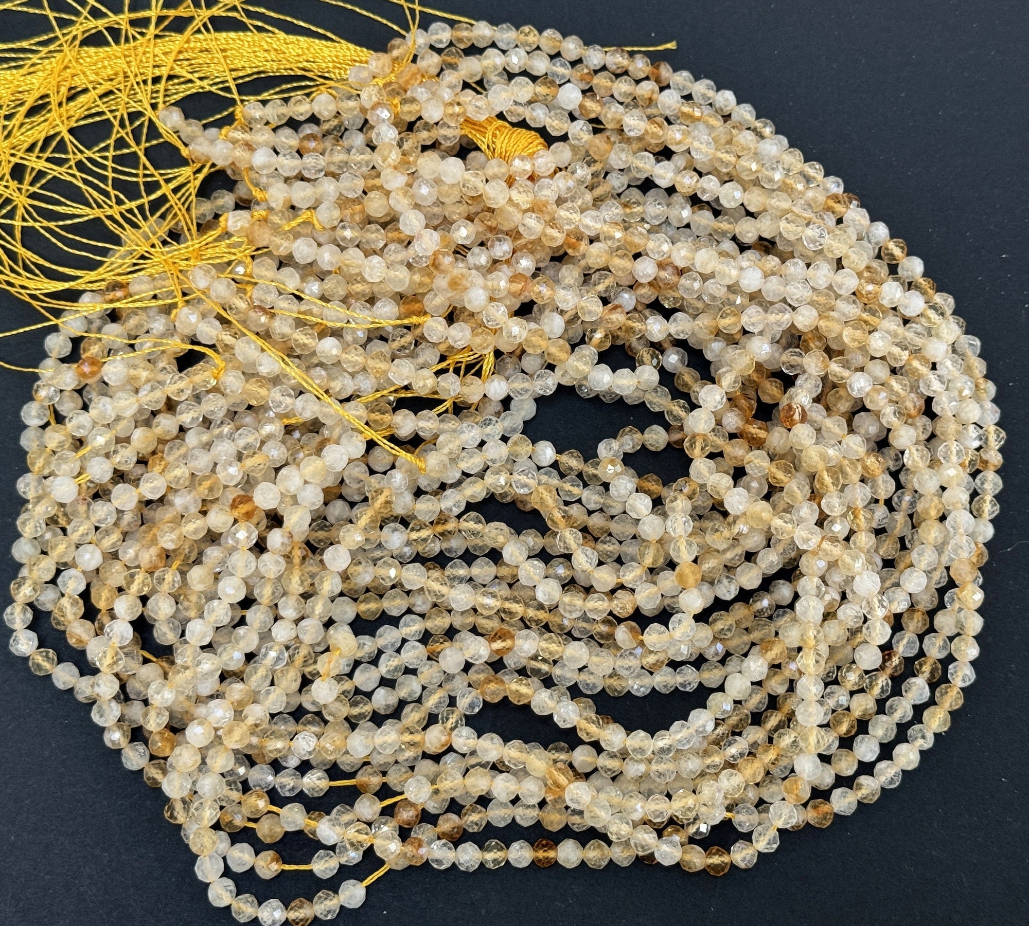 Citrine 3mm 4mm faceted round natural gemstone beads 38cm strand - Oz Beads 