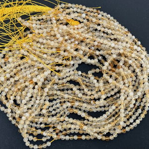 Citrine 3mm 4mm faceted round natural gemstone beads 38cm strand - Oz Beads 