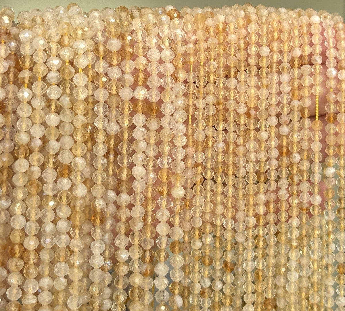 Citrine 3mm 4mm faceted round natural gemstone beads 38cm strand - Oz Beads 