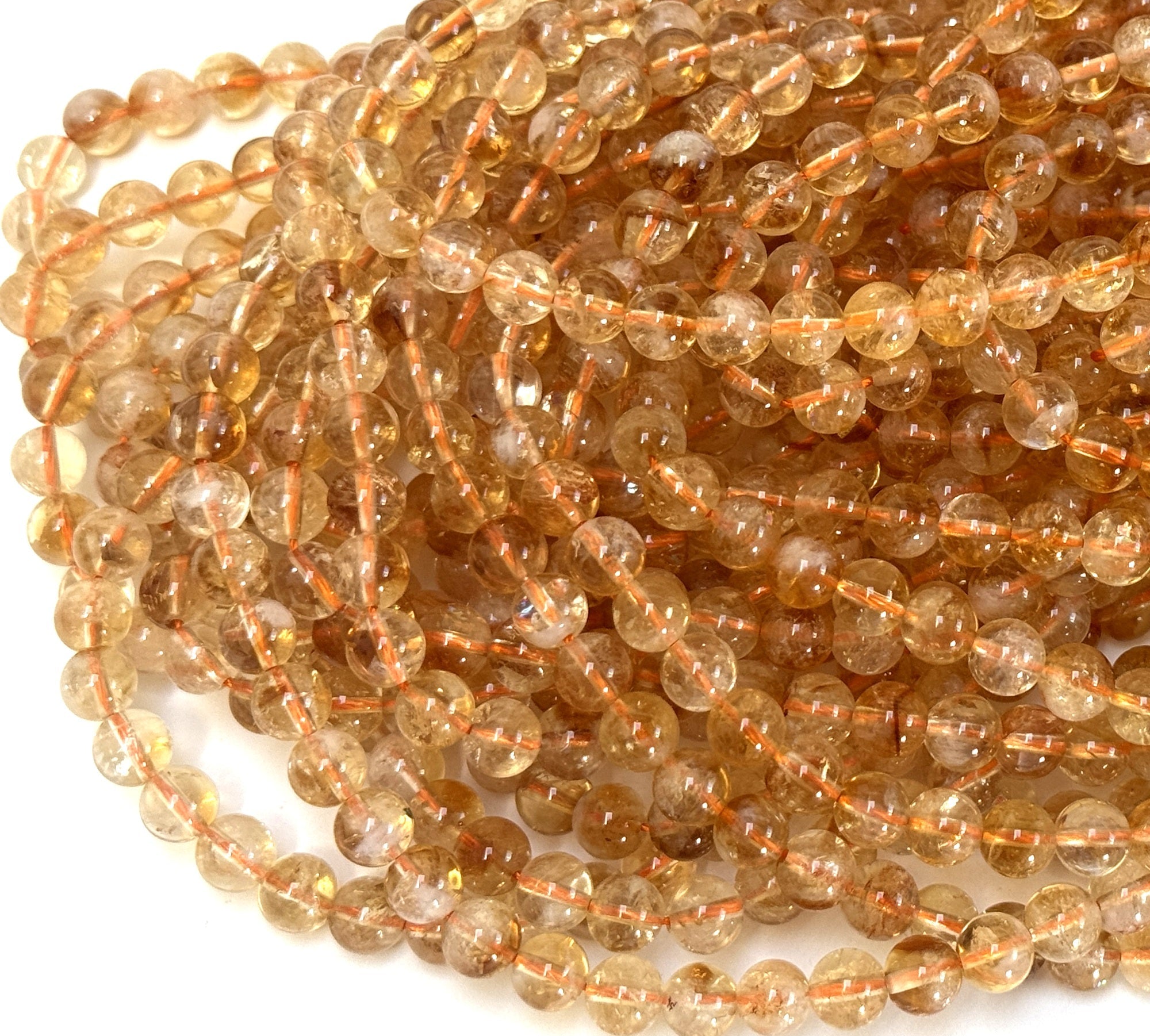 Citrine 6mm round natural gemstone beads 39cm strand - Oz Beads