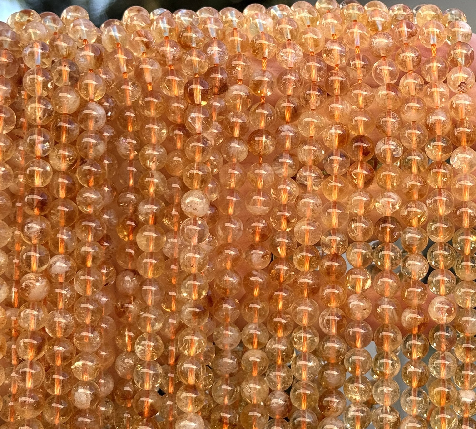 Citrine 6mm round natural gemstone beads 39cm strand - Oz Beads