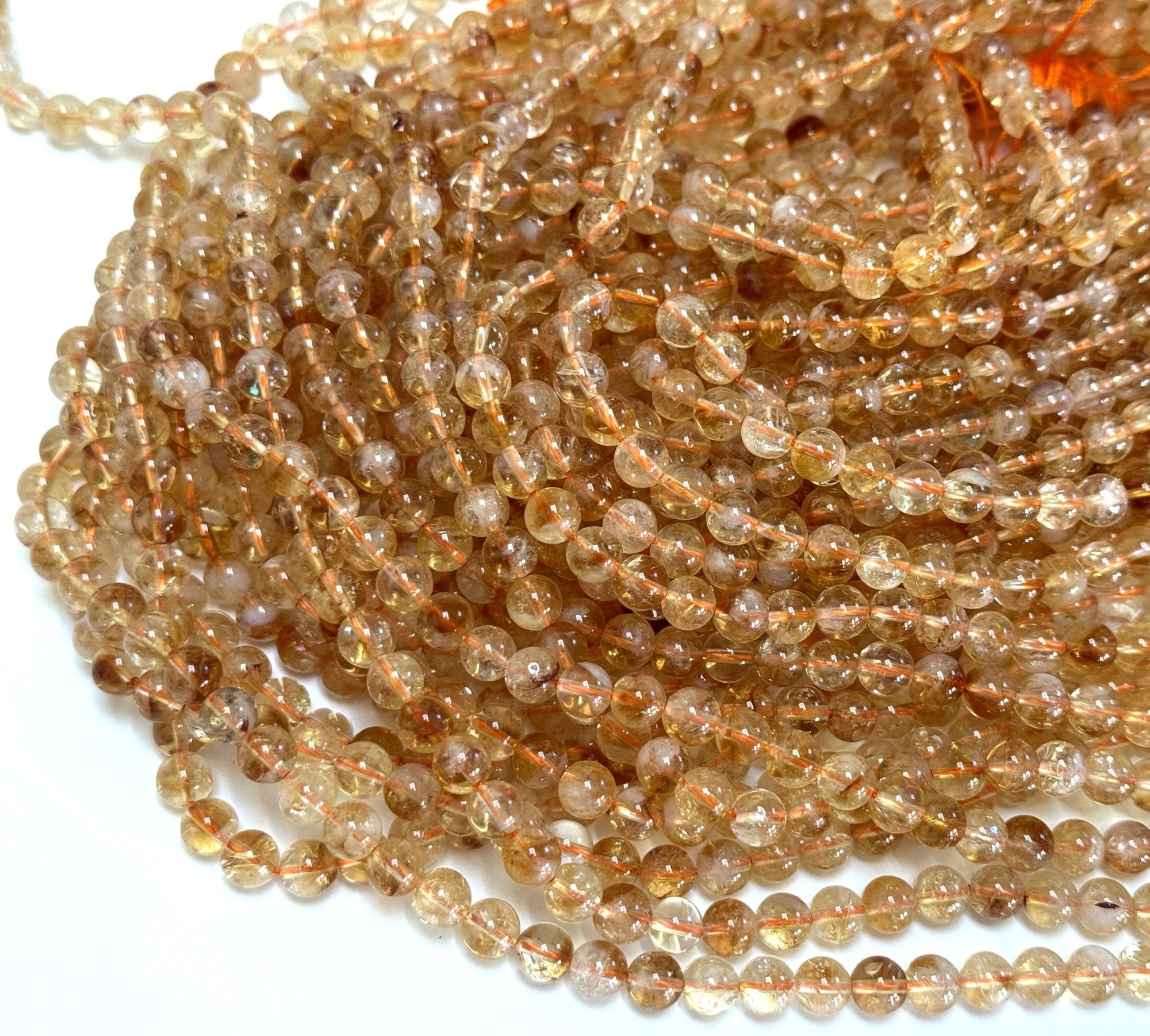 Citrine 6mm round natural gemstone beads 39cm strand - Oz Beads