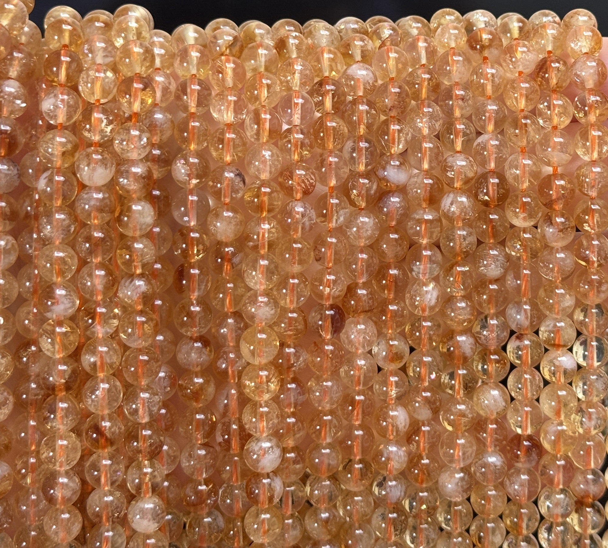 Citrine 6mm round natural gemstone beads 39cm strand - Oz Beads