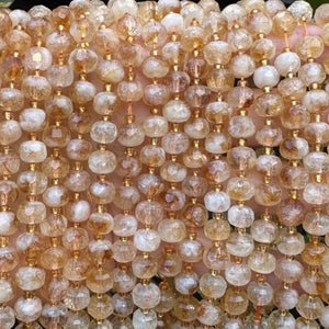 Citrine 6x8mm faceted rondelle natural gemstone beads 38cm strand - Oz Beads