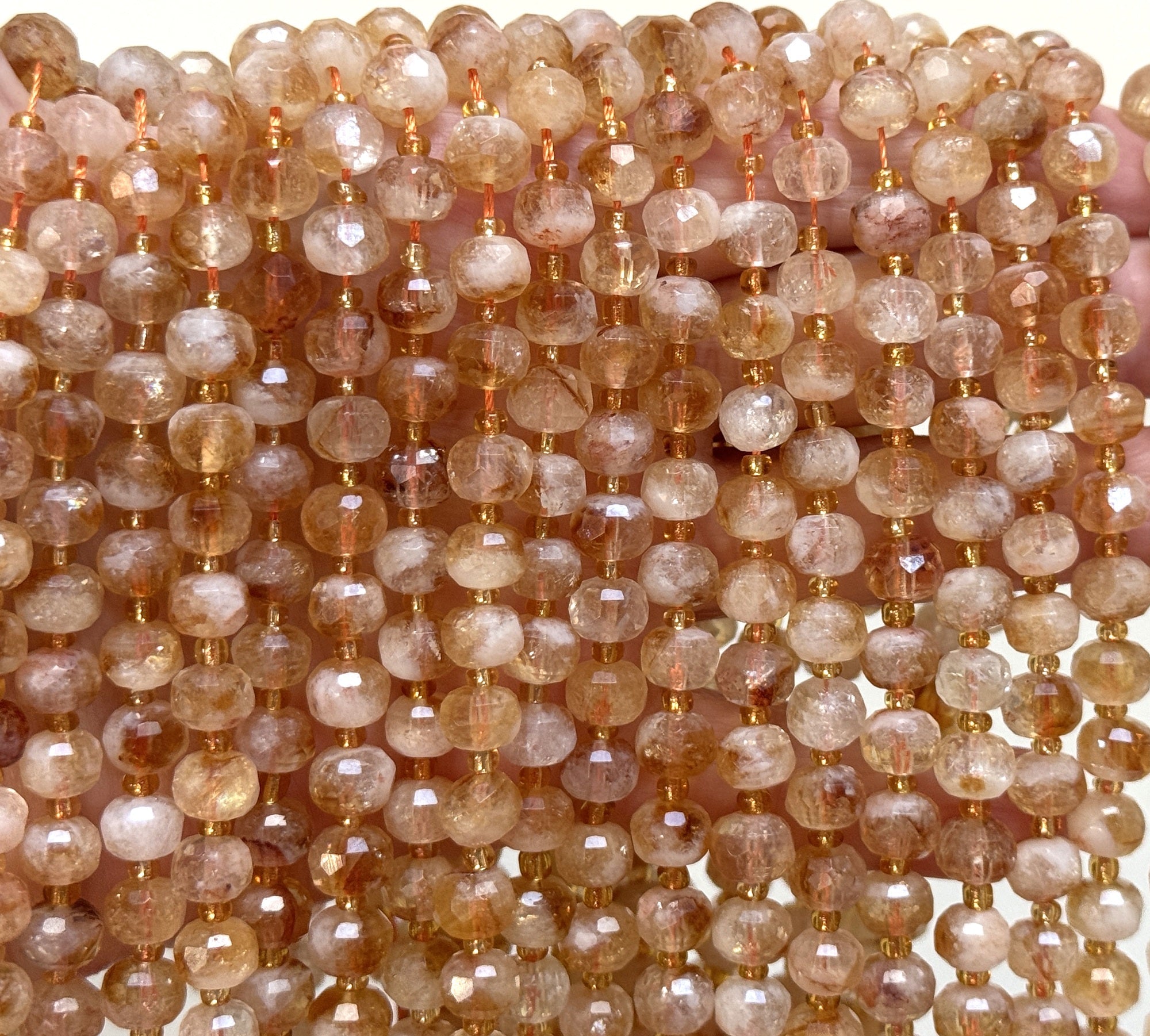 Citrine 6x8mm faceted rondelle natural gemstone beads 38cm strand - Oz Beads