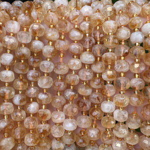 Citrine 6x8mm faceted rondelle natural gemstone beads 38cm strand - Oz Beads