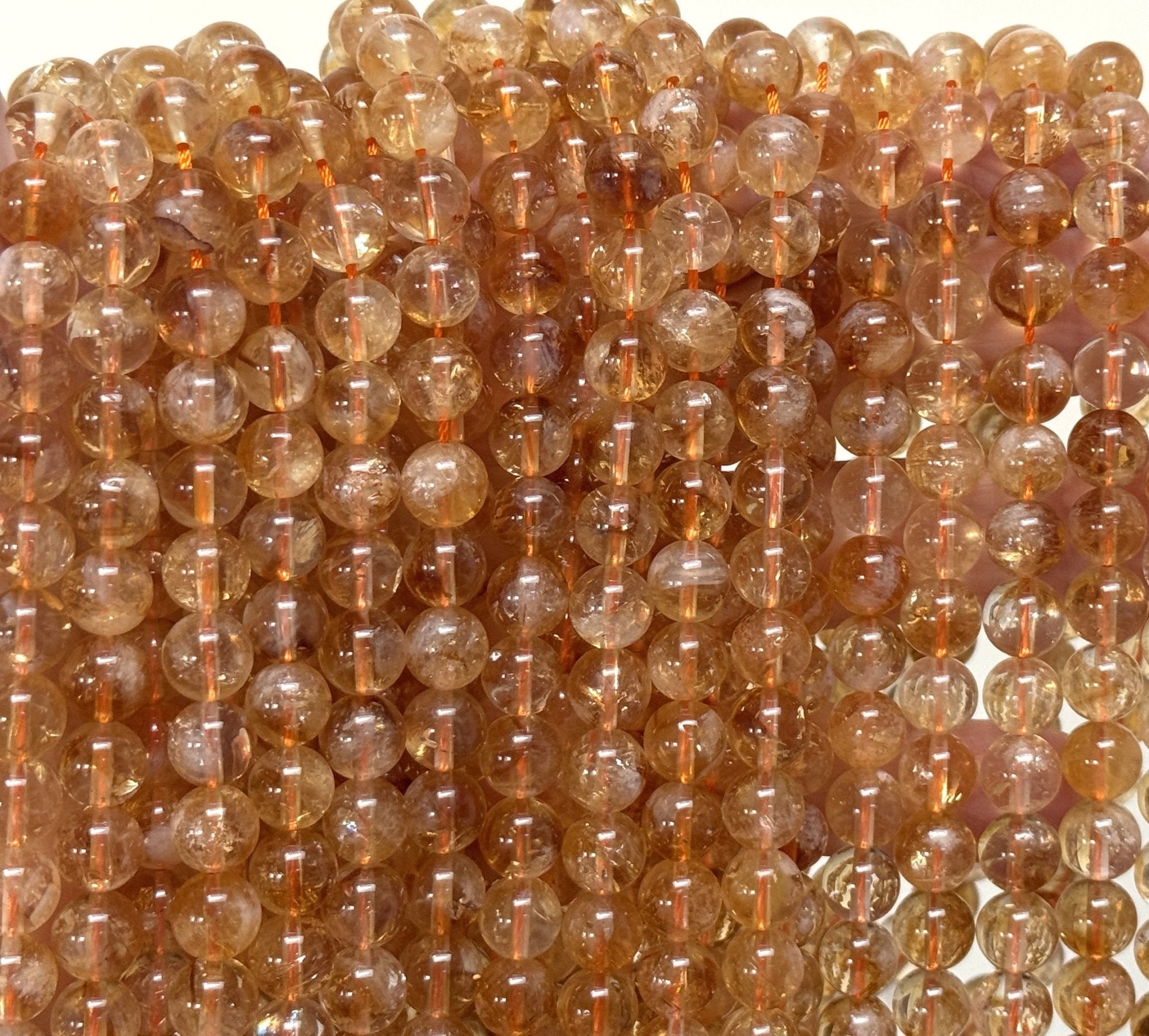 8mm round natural citrine beads - Oz beads