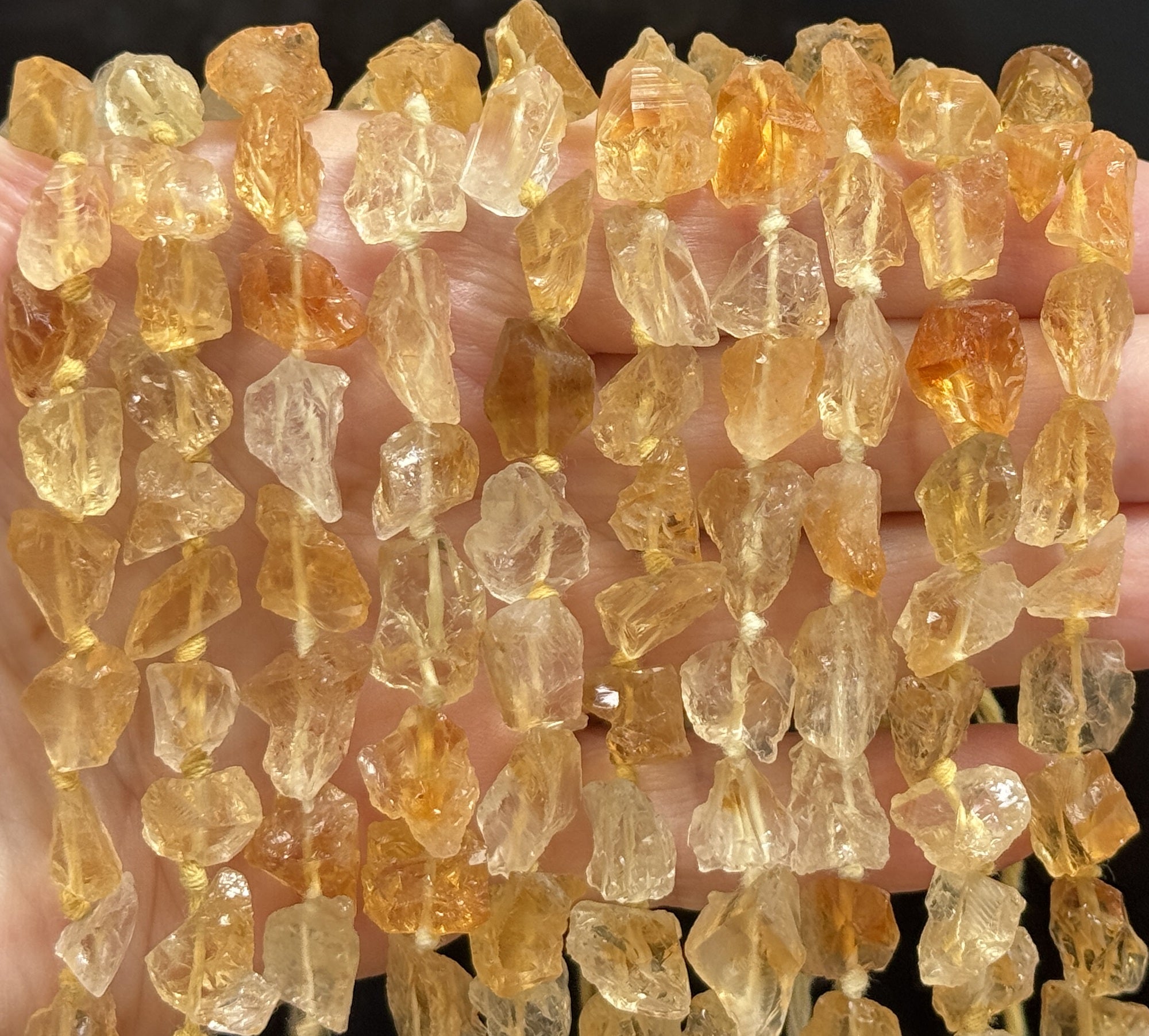 Citrine 8-12mm raw rough nuggets center drilled natural rock crystal beads 16" strand - Oz Beads 