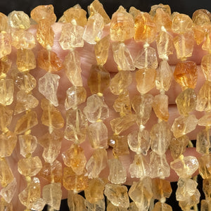 Citrine 8-12mm raw rough nuggets center drilled natural rock crystal beads 16" strand - Oz Beads 