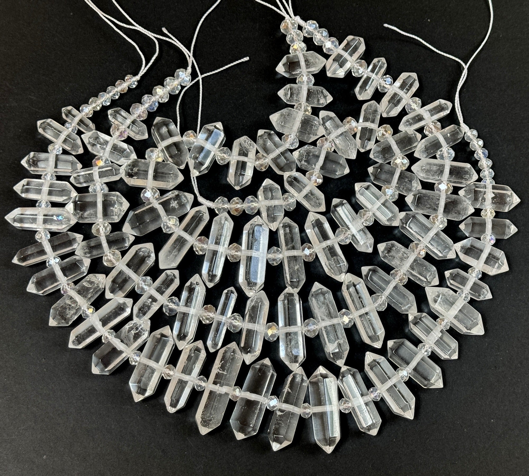 Clear Quartz, 23 centre drilled double terminated natural crystal beads - Oz Beads 
